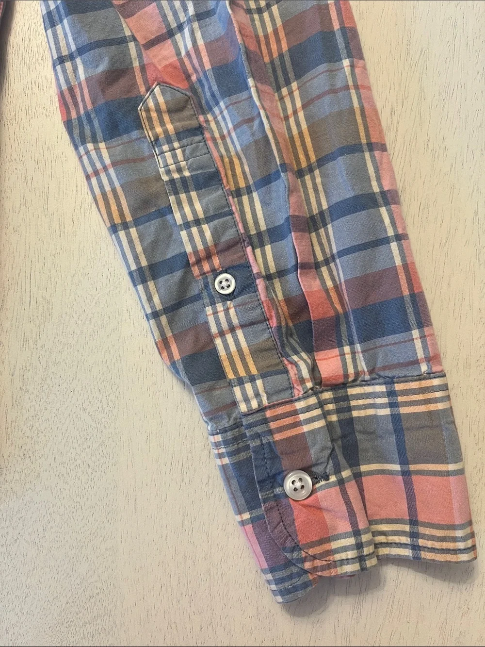 J. Crew Men’s Slim Flex Washed Pink and Blue Plaid Cotton Button-Down Shirt